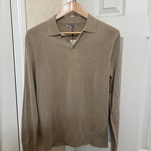 Zara Men's Beige Long Sleeve Polo